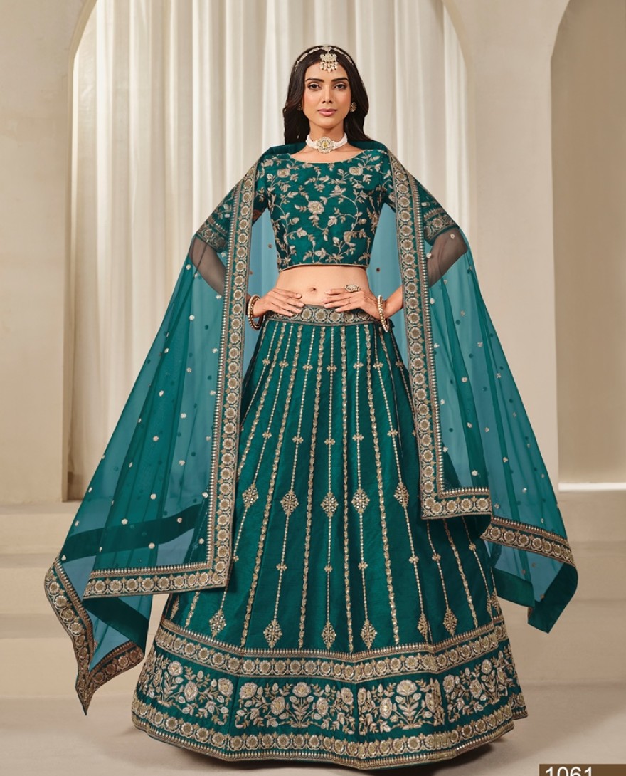 1061-green - Indian Ethnic Wedding Wear Lengha Party Bridal Bollywood Lehenga Choli Designer